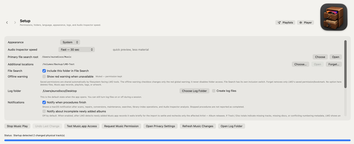 Setup — folders, saved access and notification controls