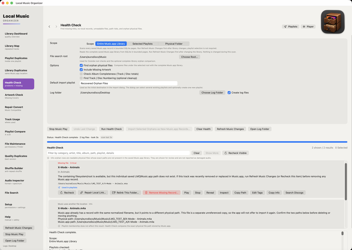 Health Check — Album / Track-Disc options, missing record and folder relink